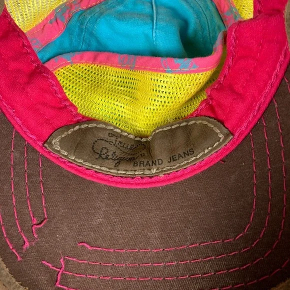 Vintage True Religion Trucker Cap OSFM World Tour Embroidered Mesh Leather Y2k